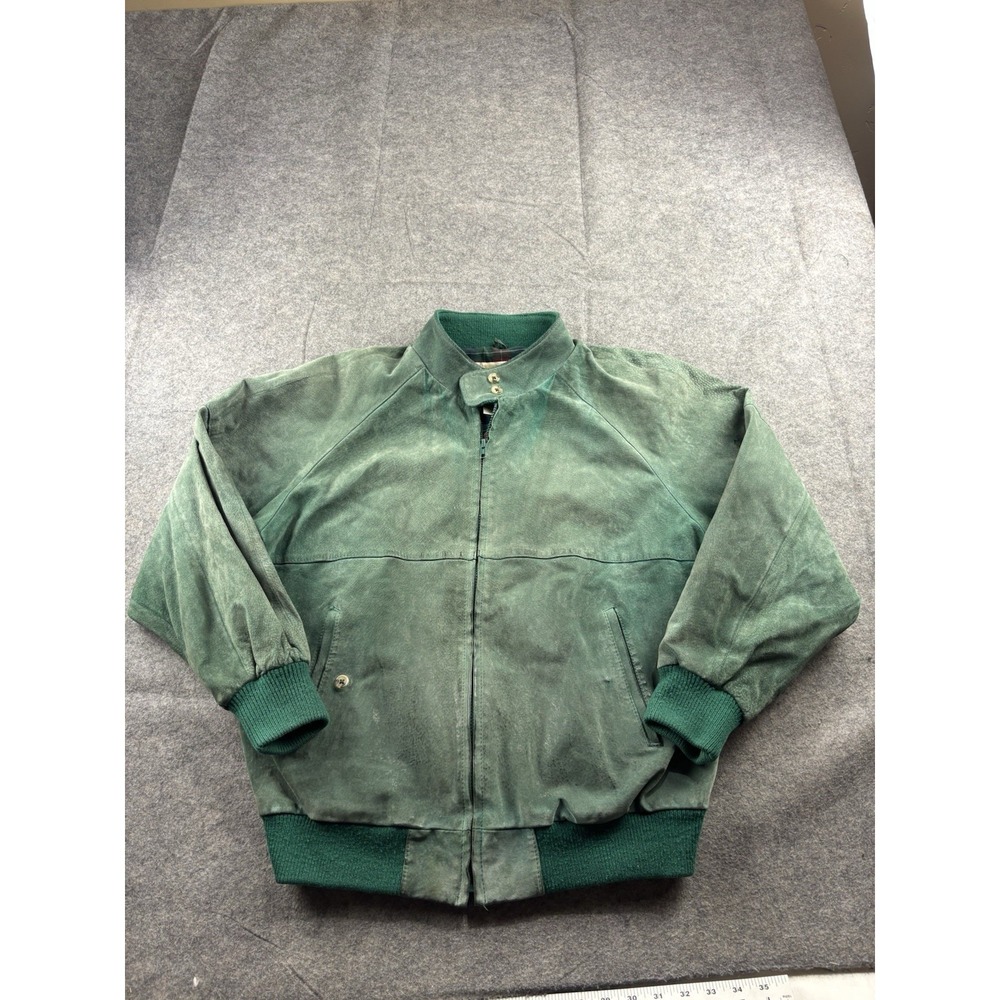 Vintage 90s Starting Point Men's L Green Suede Bomber Jacket Streetwear Work SEE